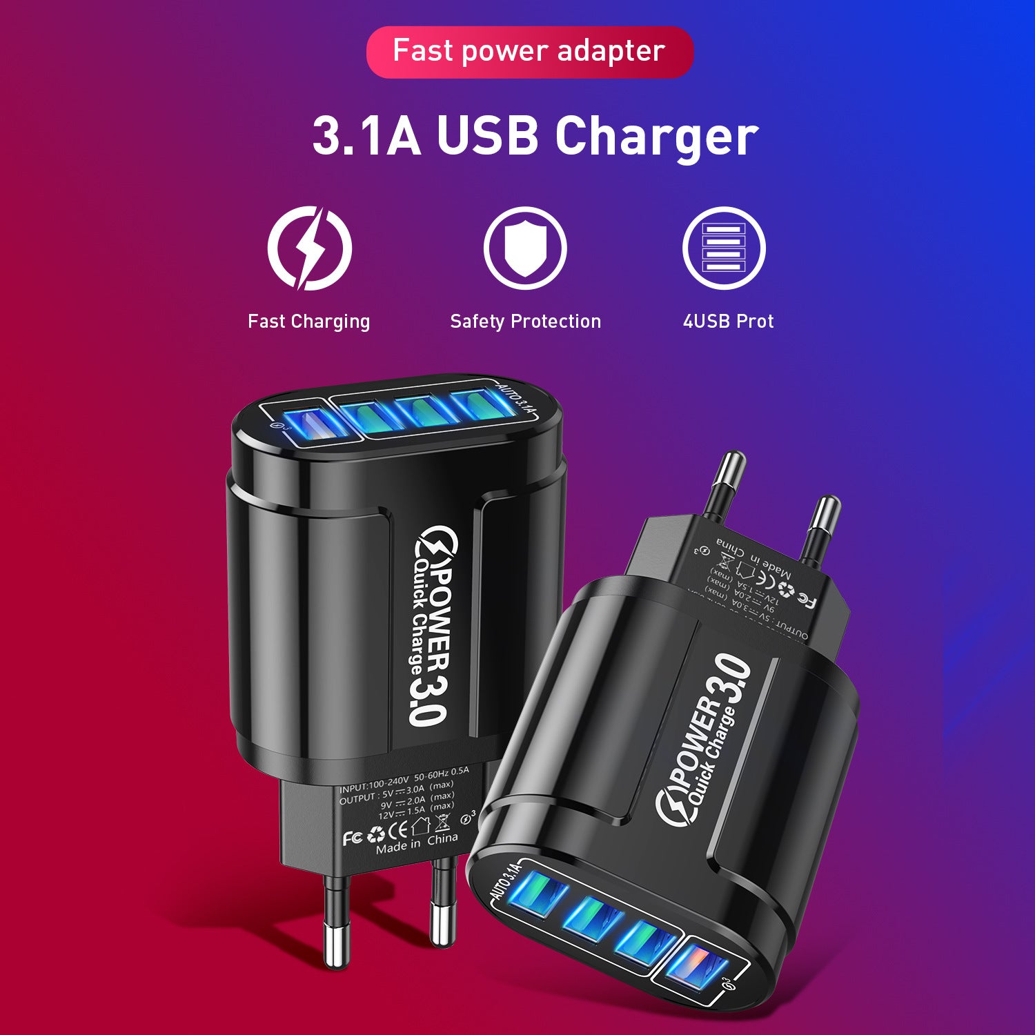 Single-port Fast Charging Smart Phone Plastic Charger Multi-Specification