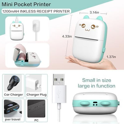 Mini Portable Wireless Smart Inkless Printer 57mm Thermal Paper Printer