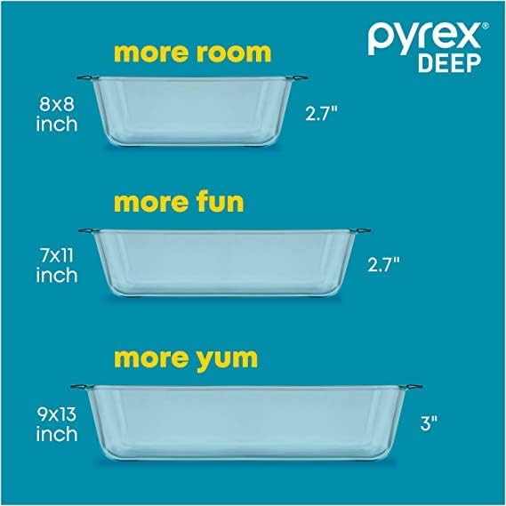 Pyrex Deep 9x13-Inch Glass Baking Dish with Lid - Casserole Dish, Oven/Microwave Safe, Clear