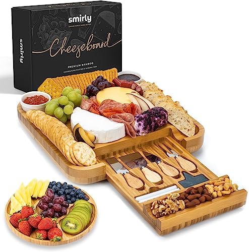 SMIRLY Charcuterie Boards Gift Set: Charcuterie Board Set, Bamboo Cheese Board Set - Unique Valentines Day Gifts for Her - House Warming Gifts New Home, Wedding Gifts for Couple, Bridal Shower Gift