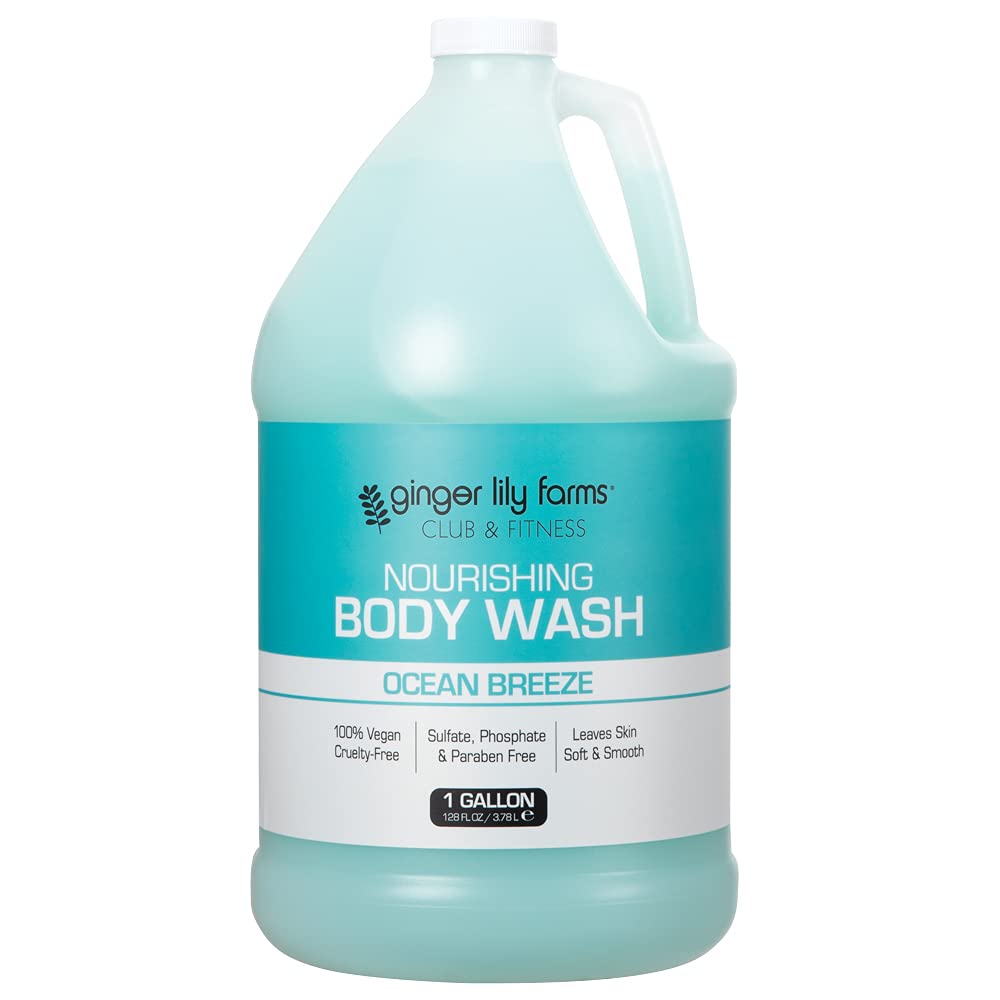 Ginger Lily Farms Club & Fitness Nourishing Body Wash - Ocean Breeze Scent - 100% Vegan & Cruelty-Free - 1 Gallon Refill