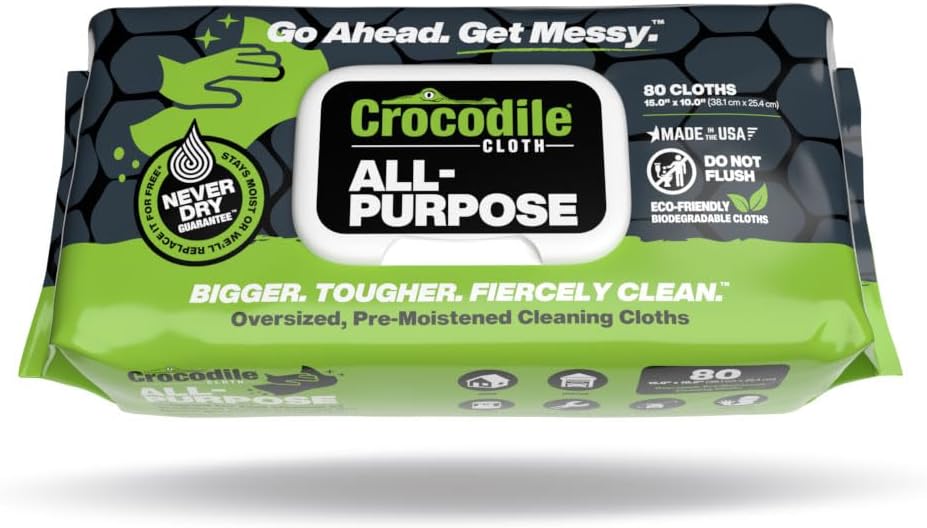 Crocodile Cloth Household Cleaning Wipes - 80 Heavy-Duty Biodegradable Wipes, Multipurpose Cleaner