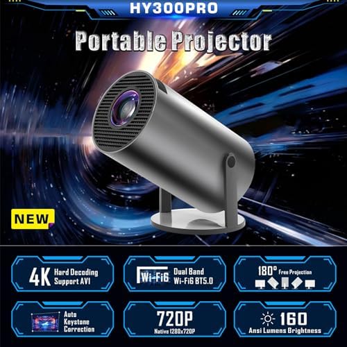 Mini Projector,HY300 Pro Smart Projector,4K Projector with Wifi 6 and Bluetooth 5,Portable Projector with Android 11