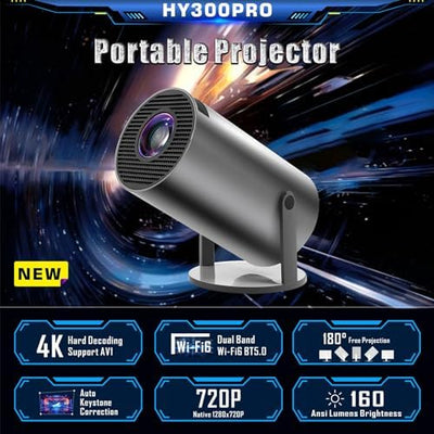 Mini Projector,HY300 Pro Smart Projector,4K Projector with Wifi 6 and Bluetooth 5,Portable Projector with Android 11