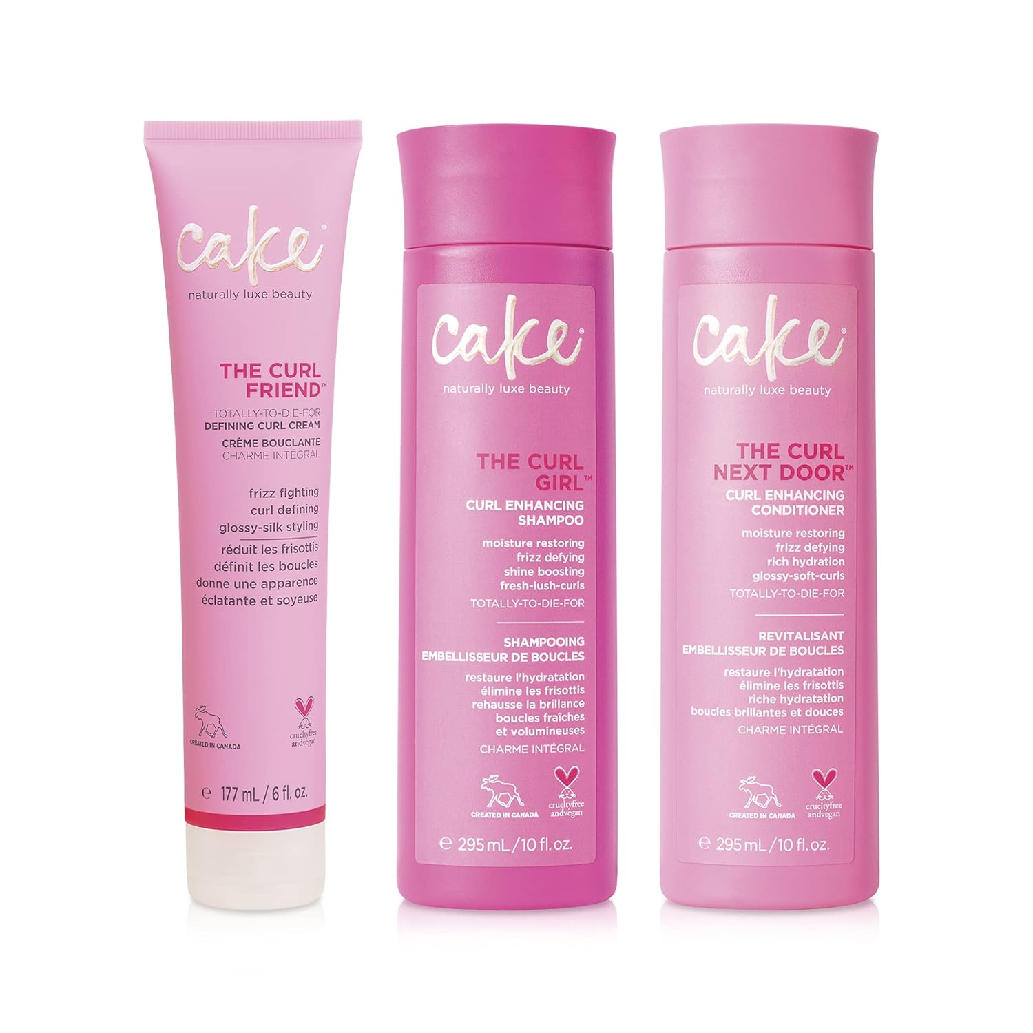 Cake Beauty Curl Friend Curl Defining Shampoo, Conditioner & Cream Set - Avocado & Argan Oil Curly Hair Products - Anti-Frizz, Cruelty Free & Vegan Gift Set