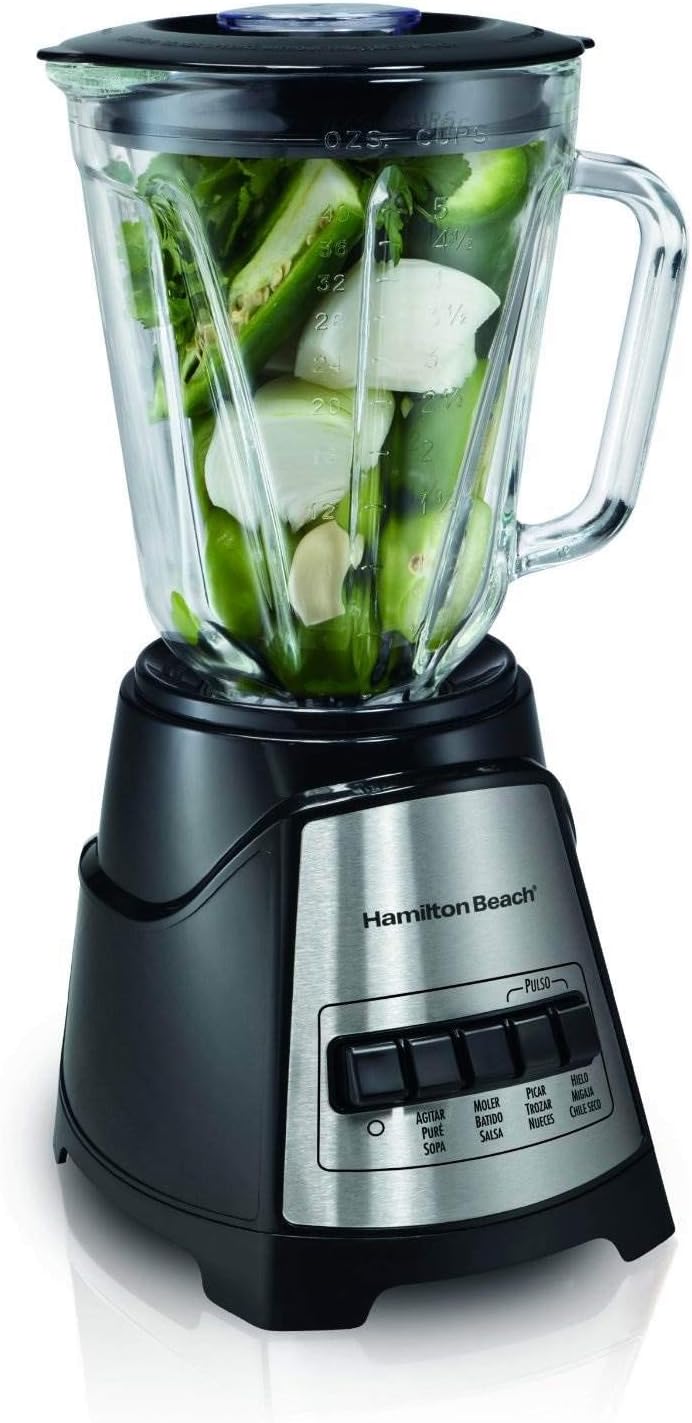 Hamilton Beach Power Elite Wave Action blender-for Shakes & Smoothies, Puree, Crush Ice, 40 Oz Glass Jar, 12 Functions, Stainless Steel Ice Sabre-Blades, Black (58148A)