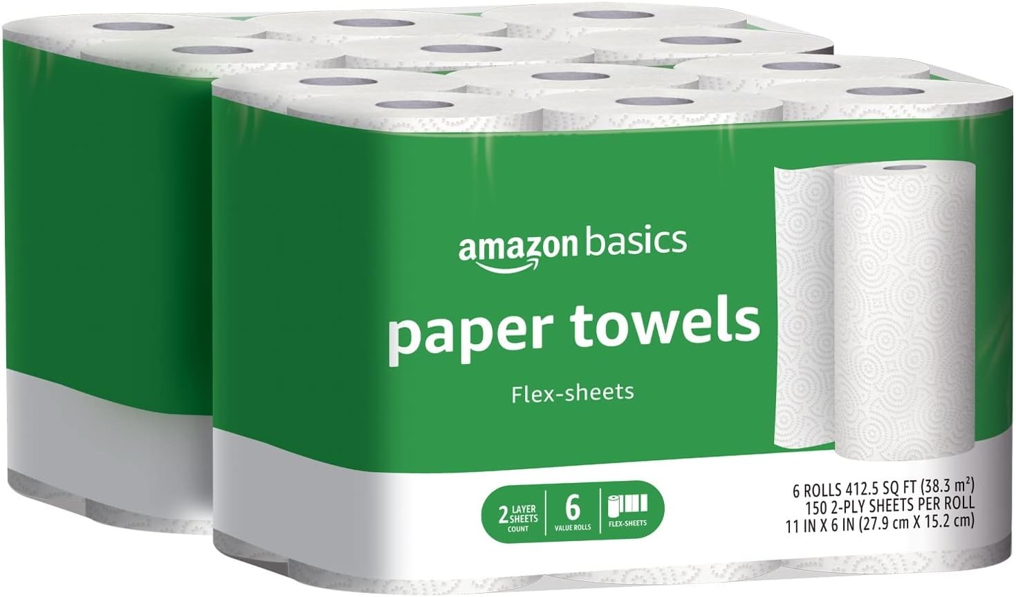 2-Ply Paper Towels, Flex-Sheets, 150 Sheets per Roll, 12 Rolls (2 Packs of 6), White