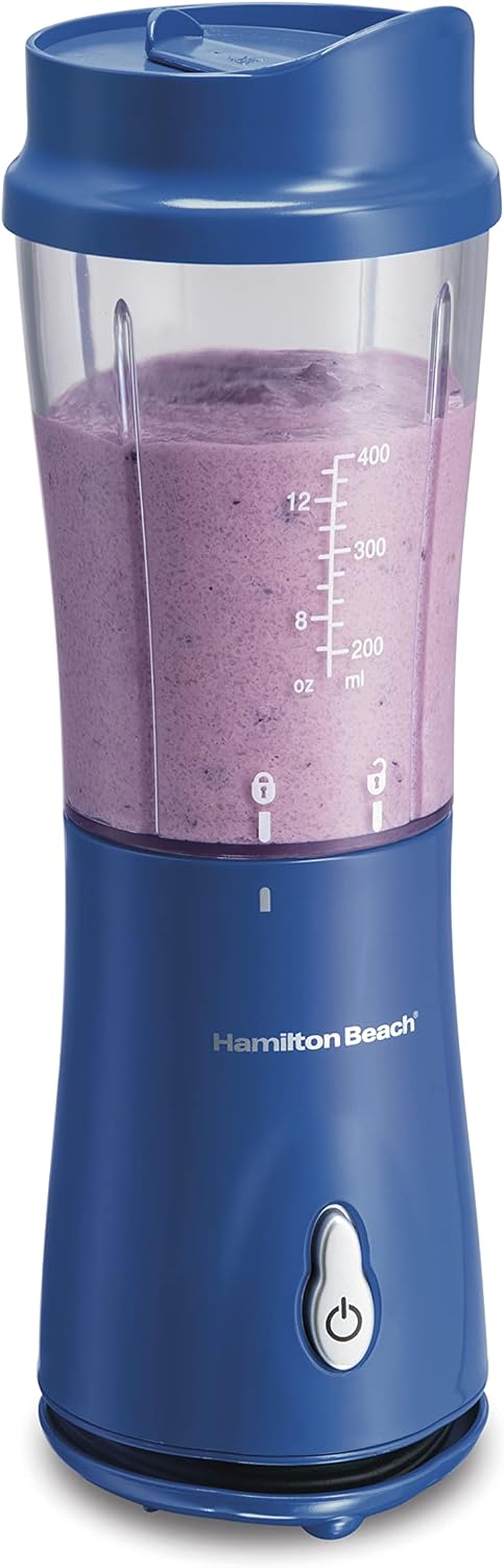 Hamilton Beach Portable Blender - 14 Oz Travel Cup, Stainless Steel Blades, Blue (51132