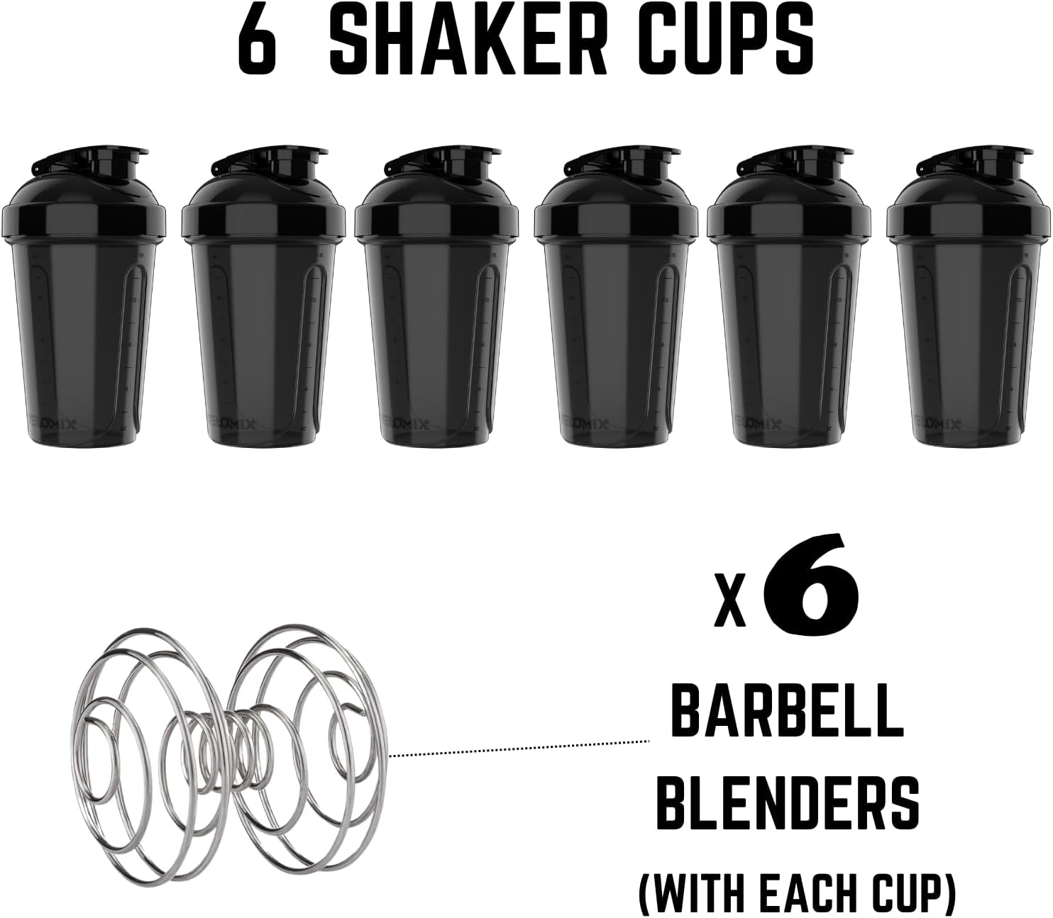 VELOMIX -6 PACK- 20 OZ Protein Shaker Bottles for Protein Mixes, Shaker Cups for Protein Shakes, Small shaker Bottle Pack, Shaker Cup, Blender bottles, Shakers for Protein Shakes