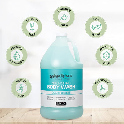 Ginger Lily Farms Club & Fitness Nourishing Body Wash - Ocean Breeze Scent - 100% Vegan & Cruelty-Free - 1 Gallon Refill