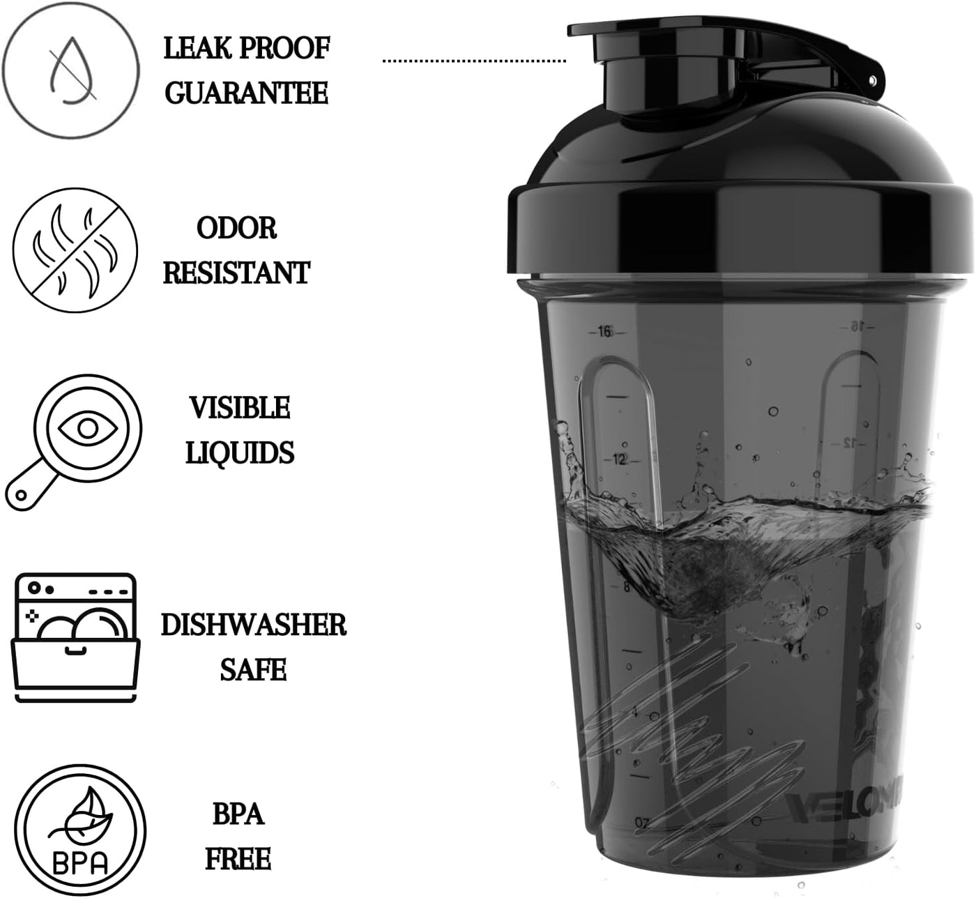 VELOMIX -6 PACK- 20 OZ Protein Shaker Bottles for Protein Mixes, Shaker Cups for Protein Shakes, Small shaker Bottle Pack, Shaker Cup, Blender bottles, Shakers for Protein Shakes