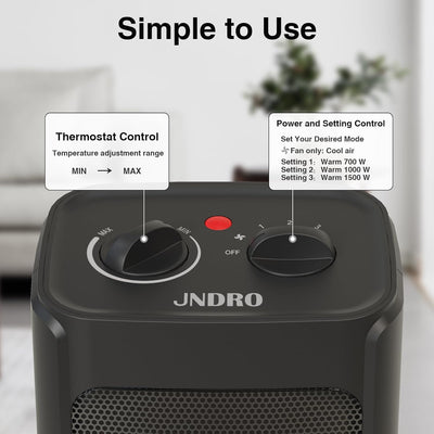 Portable Electric Space Heater - 1500W/750W, Safe & Quiet, Ceramic Mini Heater with Thermostat