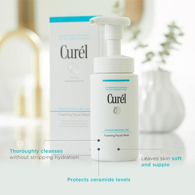 Curel Foaming Daily Face Wash - Sensitive Skin Care, Hydrating Cleanser, pH-Balanced, 5 oz