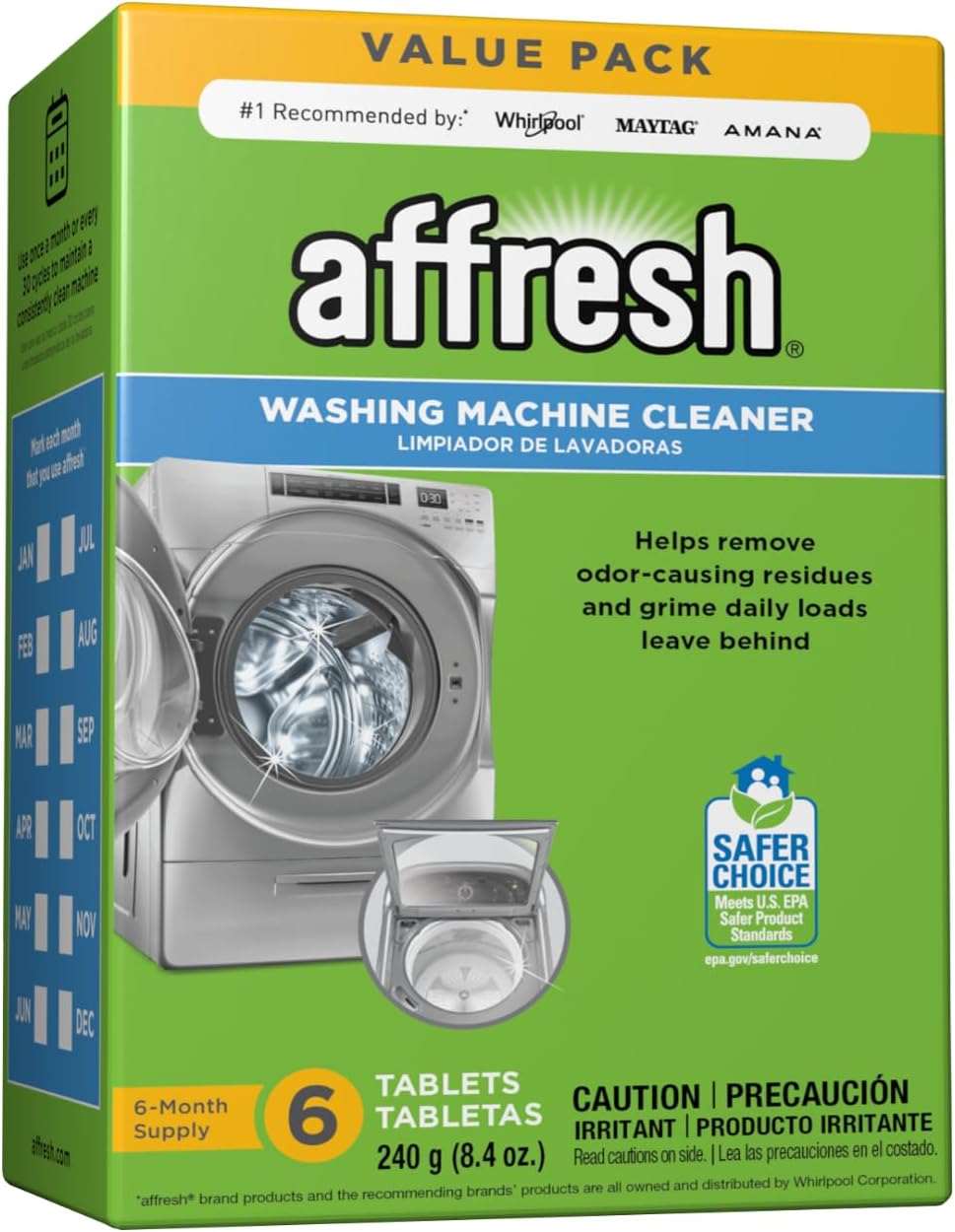 Affresh Washing Machine Cleaner, 6 Month Supply, Cleans Front Load and Top Load Washers, Including HE