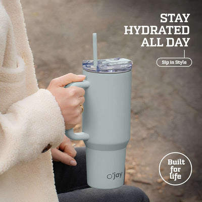 O'JAY Insulated 40oz Tumbler with Handle and Straw Lid - 100% Leak-Proof - Cupholder Friendly Travel Mug - Stainless Steel Insulated Tumbler with lid and straw - Gifts for Women Men Him Her