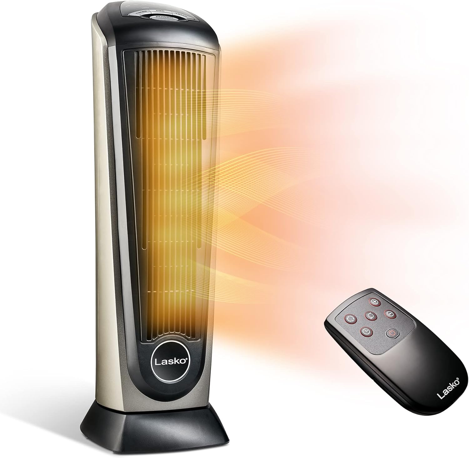 Lasko Oscillating Ceramic Tower Space Heater for Home , 22.5 Inches, Grey/Black, 1500W, 751320