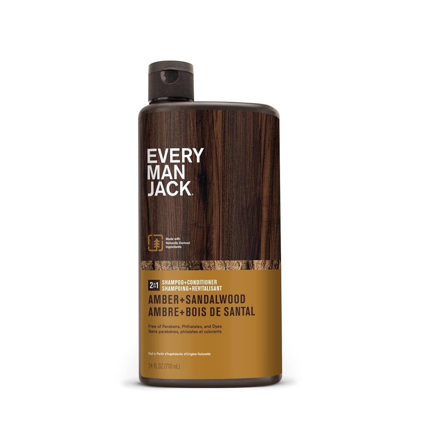 Every Man Jack 2-in-1 Shampoo + Conditioner - Amber + Sandalwood, 24oz, All Hair Types, Cruelty-Free