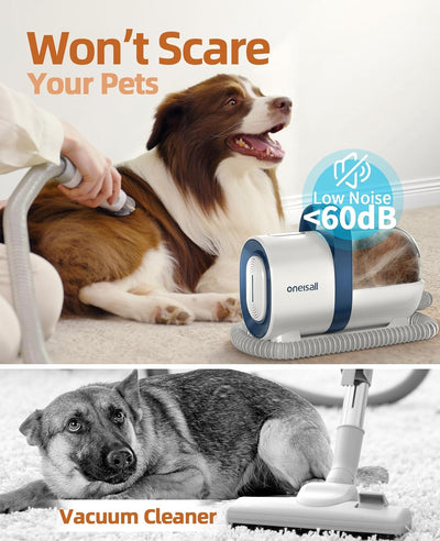Oneisall Dog Hair Vacuum & Grooming Kit - Pet Clipper, Nail Grinder, 1.5L Dust Cup, 7 Grooming Tools