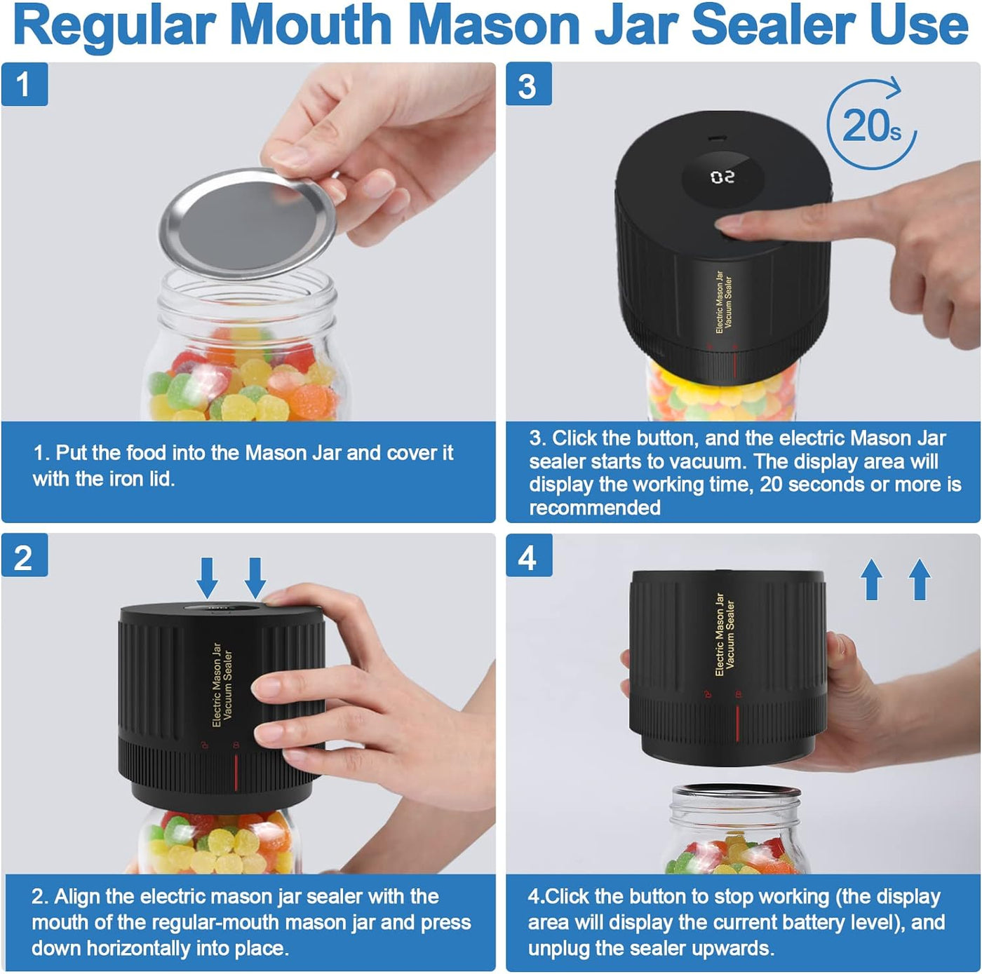 Electric Mason Jar Vacuum Sealer Kit - Wide & Regular Mouth