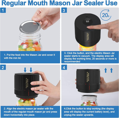Electric Mason Jar Vacuum Sealer Kit - Wide & Regular Mouth