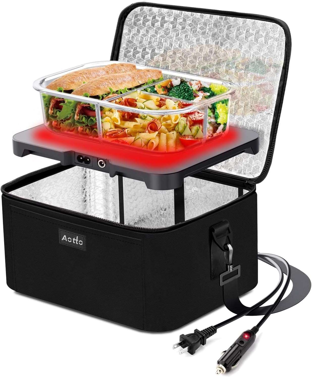 Aotto Portable Oven - 12V/24V/110V Food Warmer, Mini Microwave for Car, Travel, Camping - Black