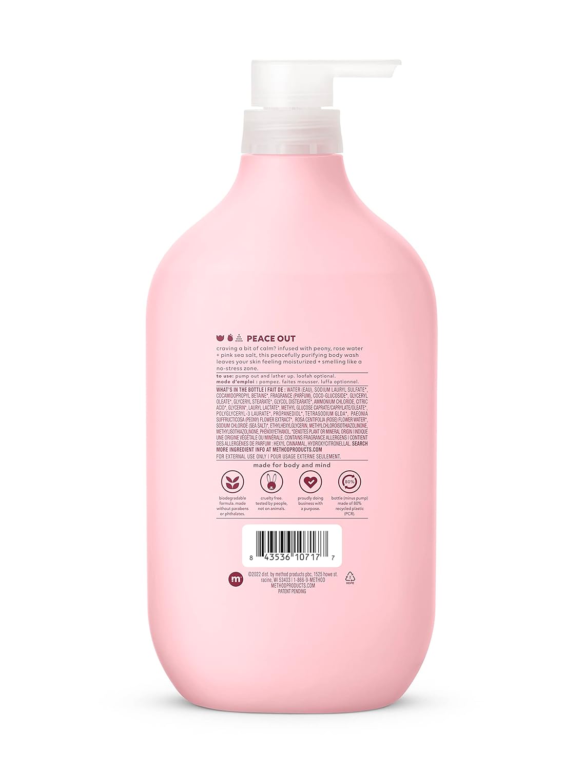 Method Body Wash, Pure Peace, Paraben and Phthalate Free, 28 oz (Pack of 1)