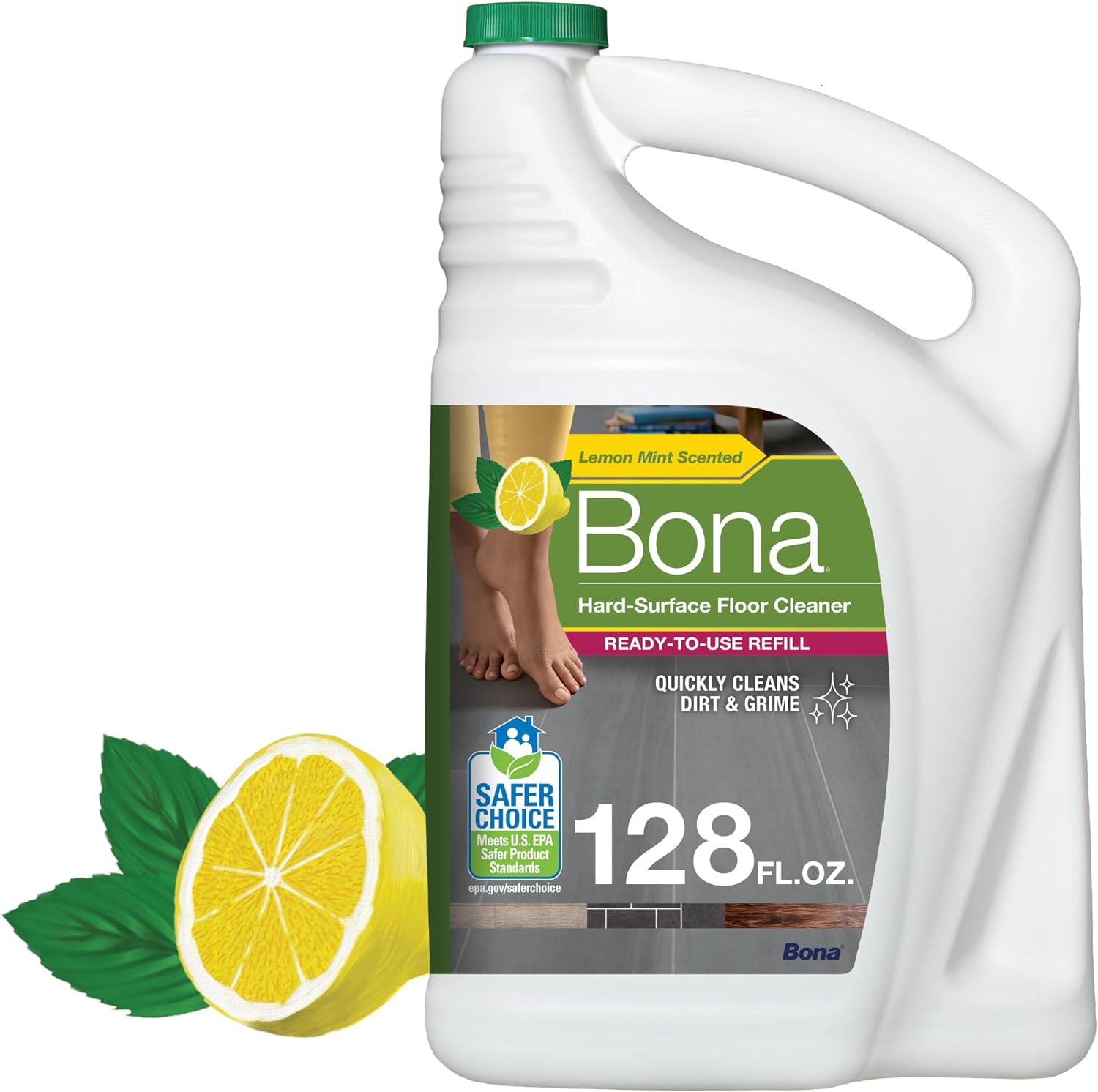 Bona Multi-Surface Floor Cleaner Refill - 128 fl oz - Lemon Mint - Residue-Free, for Stone, Tile, Laminate, Vinyl