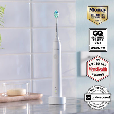 PHILIPS Sonicare 4100 Power Toothbrush, Rechargeable Electric Toothbrush with Pressure Sensor, White HX3681/23