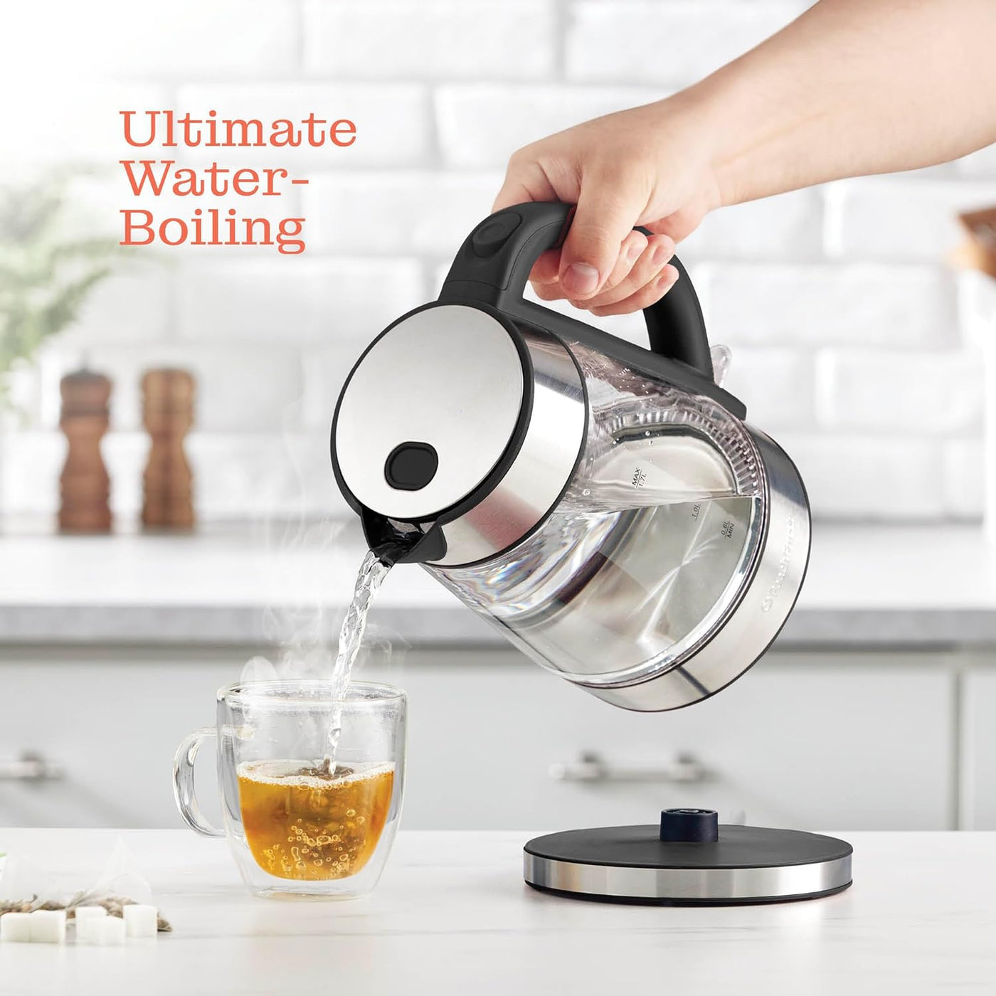 Speed-Boil Electric Kettle 1.7L - Borosilicate Glass, Auto Shut-Off, LED Light, 360° Rotation