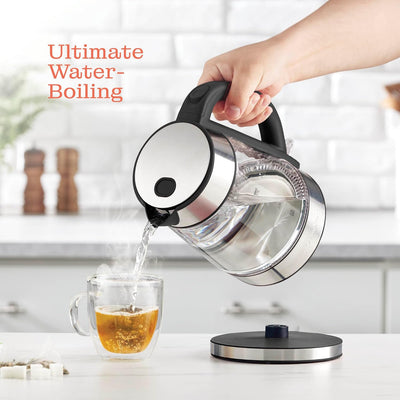 Speed-Boil Electric Kettle 1.7L - Borosilicate Glass, Auto Shut-Off, LED Light, 360° Rotation