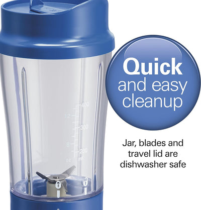 Hamilton Beach Portable Blender - 14 Oz Travel Cup, Stainless Steel Blades, Blue (51132