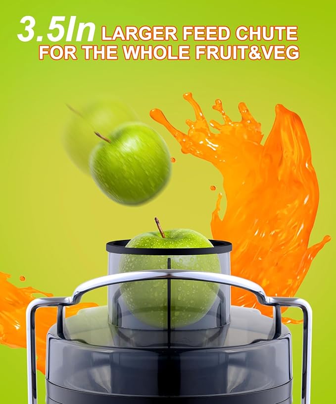 Juicer, 600W Juicer Machine with 3.5 Inch Wide Chute for Whole Fruits, High Yield Juice Extractor with 3 Speeds, Easy to Clean with Cleaning Brush, Compact Centrifugal Juicer Anti-drip
