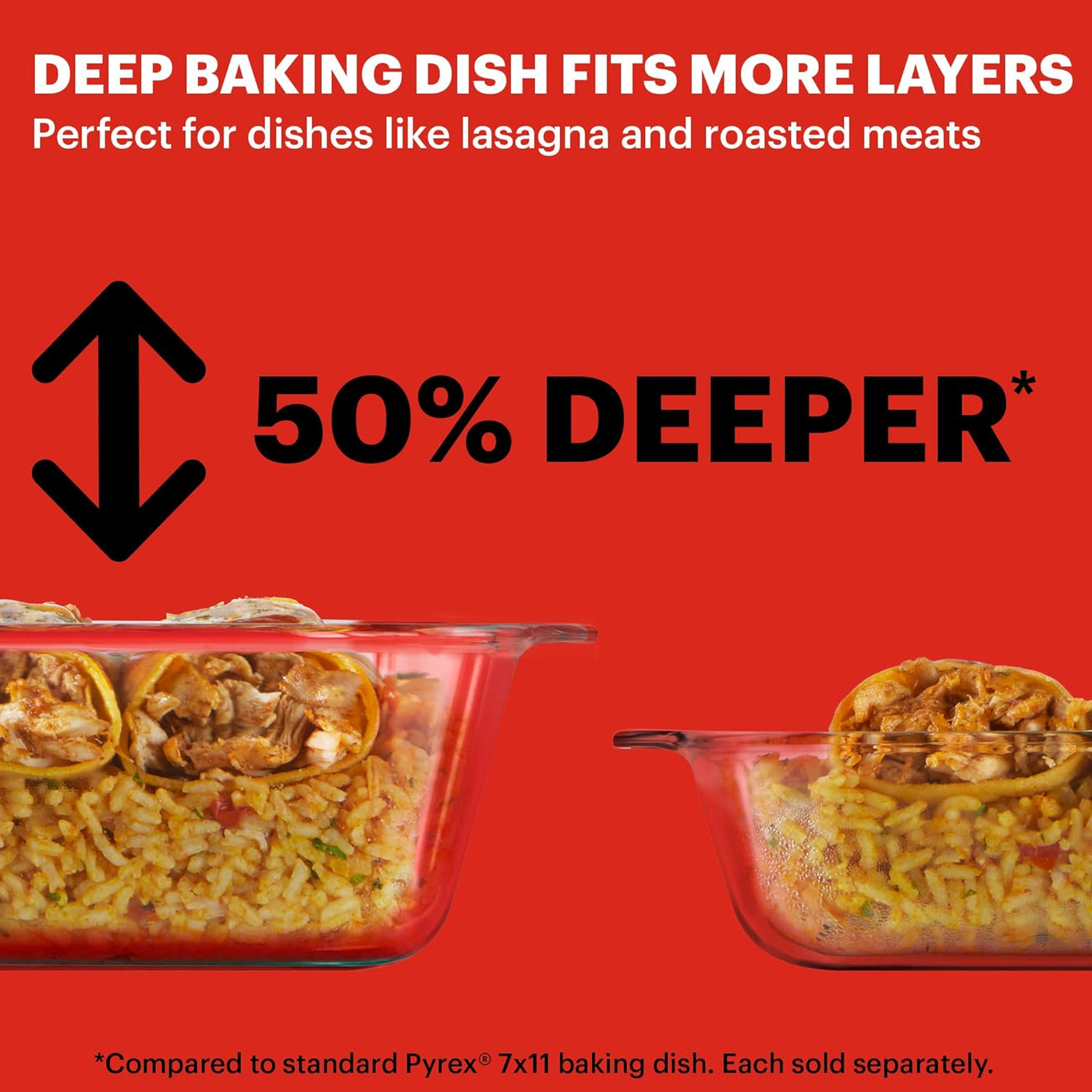Pyrex Deep 9x13-Inch Glass Baking Dish with Lid - Casserole Dish, Oven/Microwave Safe, Clear