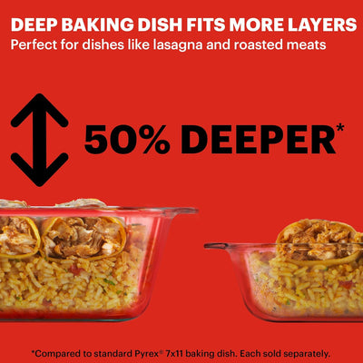 Pyrex Deep 9x13-Inch Glass Baking Dish with Lid - Casserole Dish, Oven/Microwave Safe, Clear