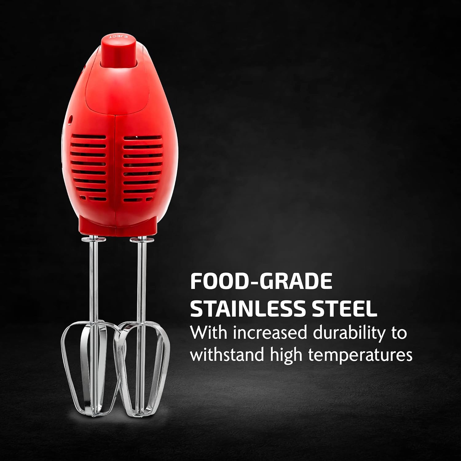 OVENTE Portable 5-Speed Electric Hand Mixer - Stainless Steel Whisk, Compact 150W, Red HM151R