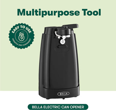 BELLA Electric Can Opener - Multifunctional, Removable Cutting Lever, Stainless Steel Blade, Black