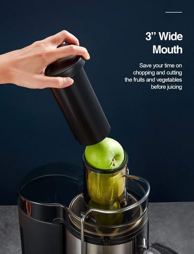 Qcen 500W Centrifugal Juicer - Wide Mouth, Easy to Clean, Stainless Steel, BPA-free (Black)