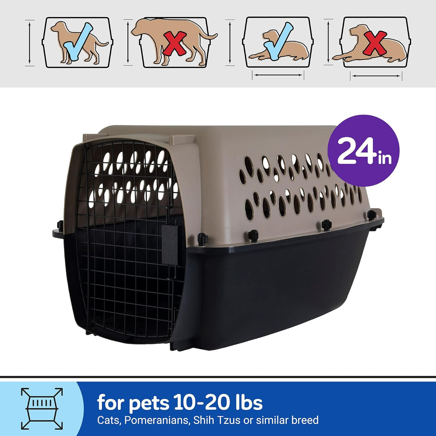 Petmate Vari Dog Kennel 24" - Taupe & Black, Portable for Pets 10-20lbs, Made in USA