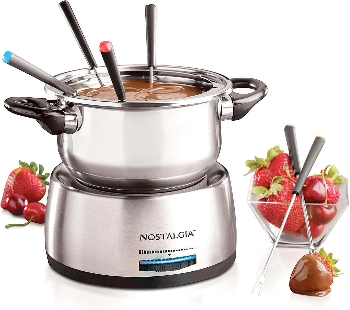 Nostalgia 6-Cup Electric Fondue Pot Set - Cheese & Chocolate, 6 Forks, Adjustable Temperature, Stainless Steel