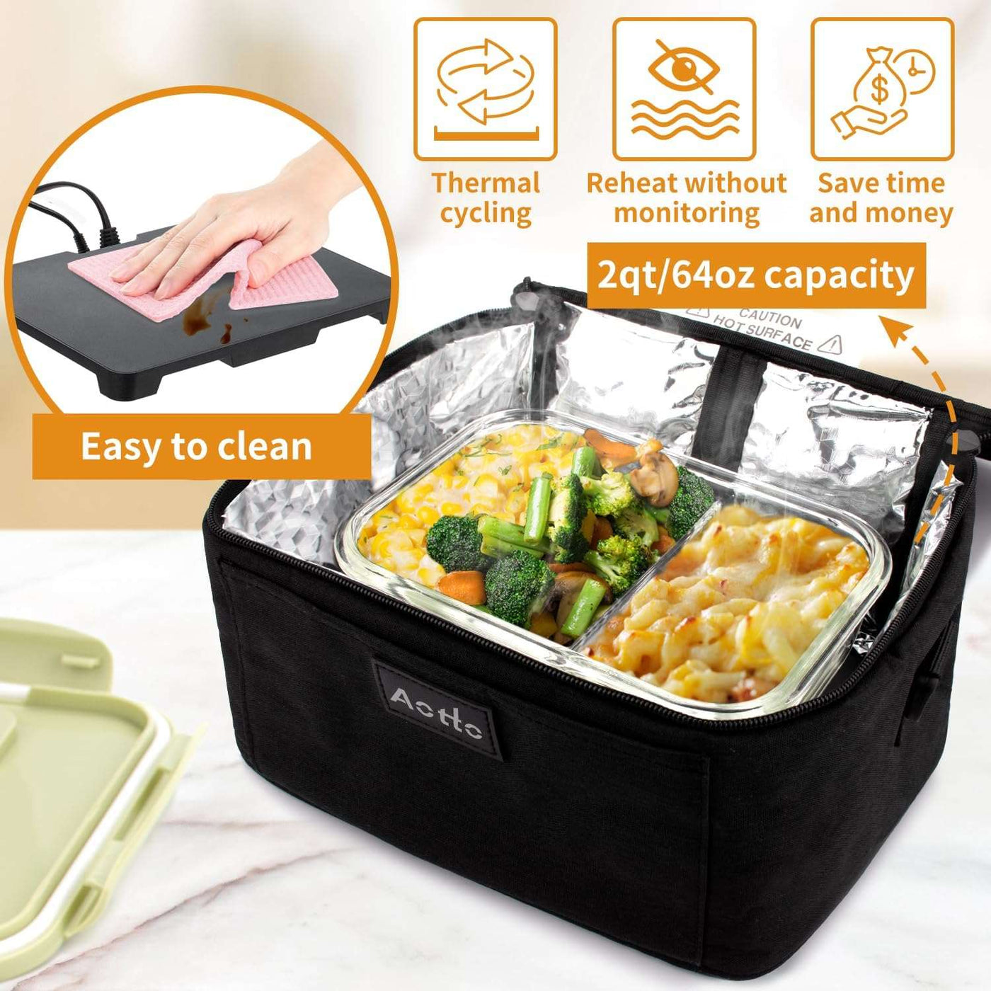 Aotto Portable Oven - 12V/24V/110V Food Warmer, Mini Microwave for Car, Travel, Camping - Black