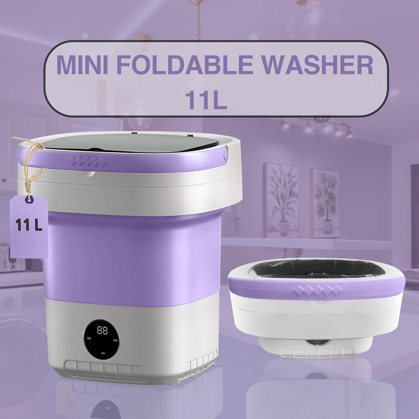 Fancy Portable Mini Washer - 11L Capacity, Foldable, Deep Cleaning, Purple