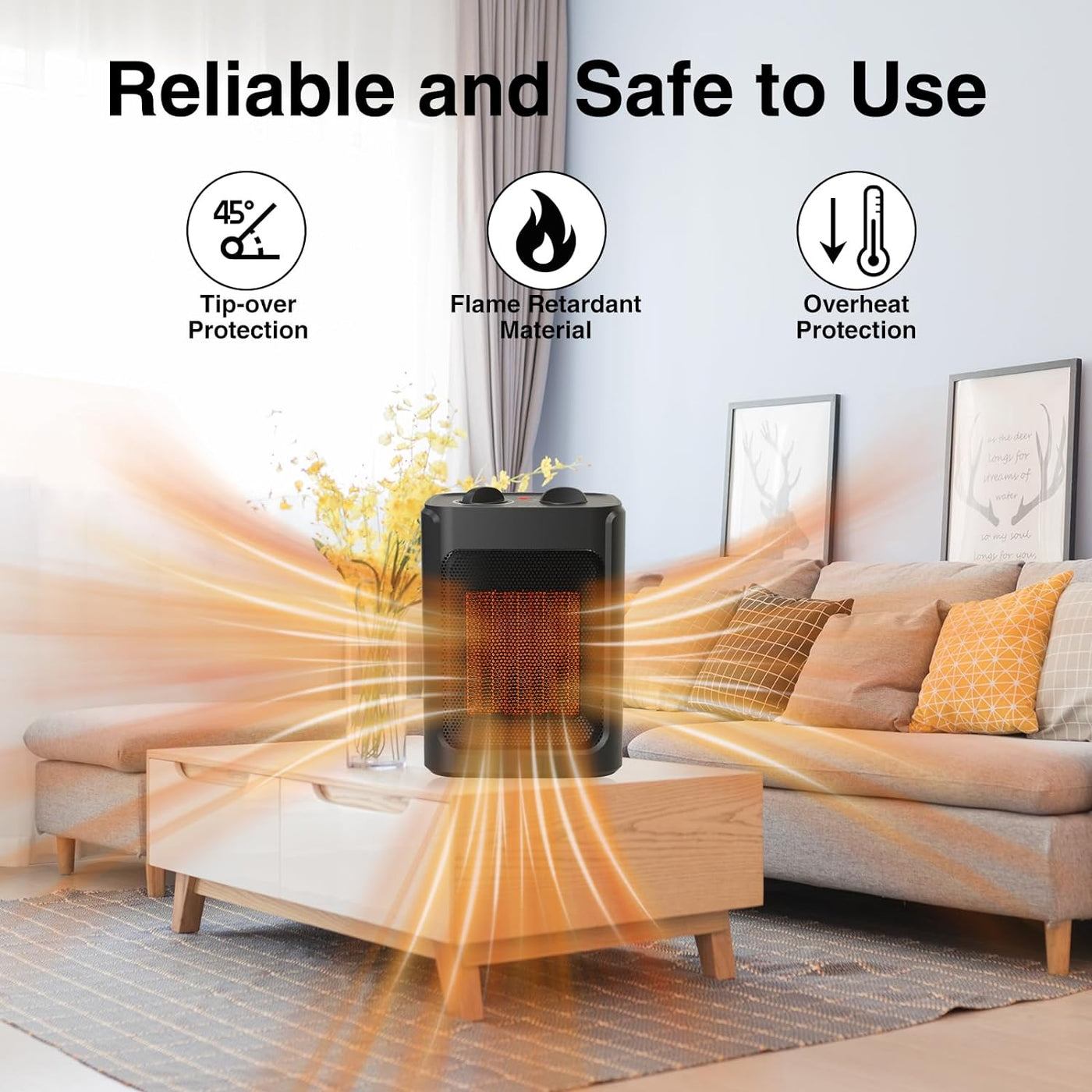 Portable Electric Space Heater - 1500W/750W, Safe & Quiet, Ceramic Mini Heater with Thermostat