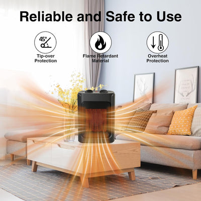 Portable Electric Space Heater - 1500W/750W, Safe & Quiet, Ceramic Mini Heater with Thermostat