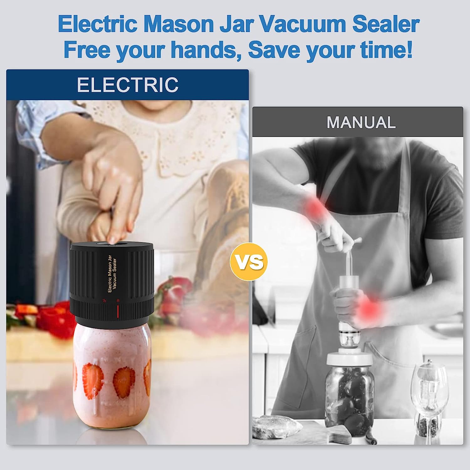 Electric Mason Jar Vacuum Sealer Kit - Wide & Regular Mouth