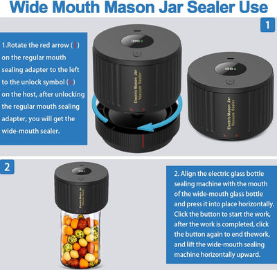 Electric Mason Jar Vacuum Sealer Kit - Wide & Regular Mouth