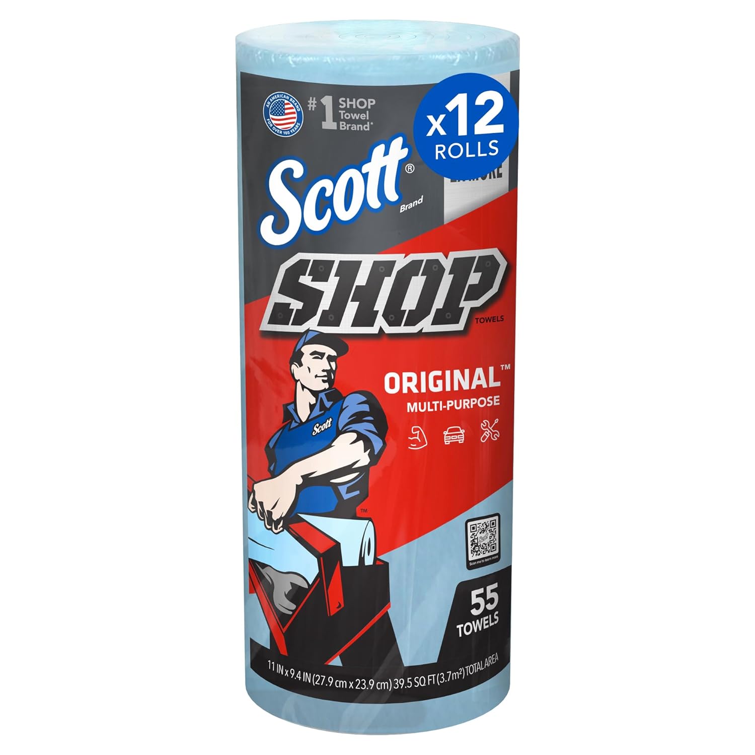 Scott® Shop Towels Original (75147), Blue, (55 Towels/Roll, 12 Rolls/Case, 660 Towels/Case)