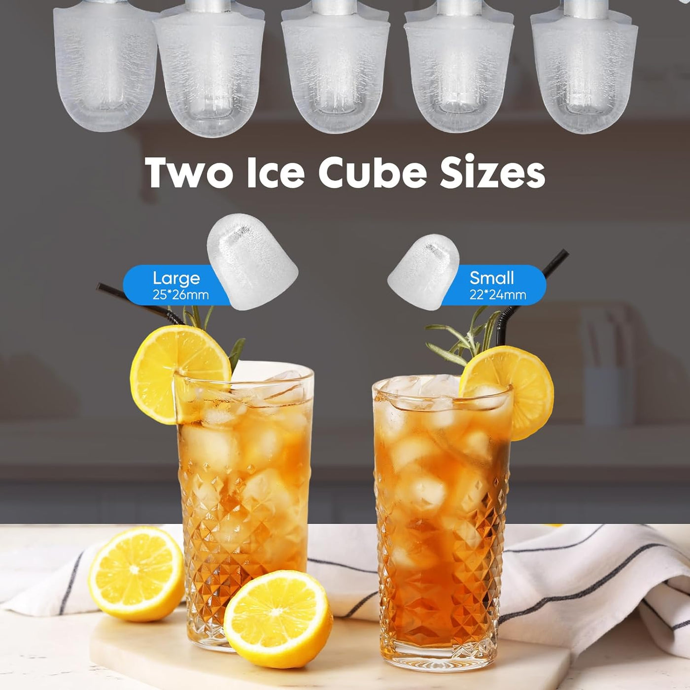 DUMOS Portable Ice Maker - Self-Cleaning, 26.5lbs/24Hrs, 2 Sizes, with Scoop, Basket, Black