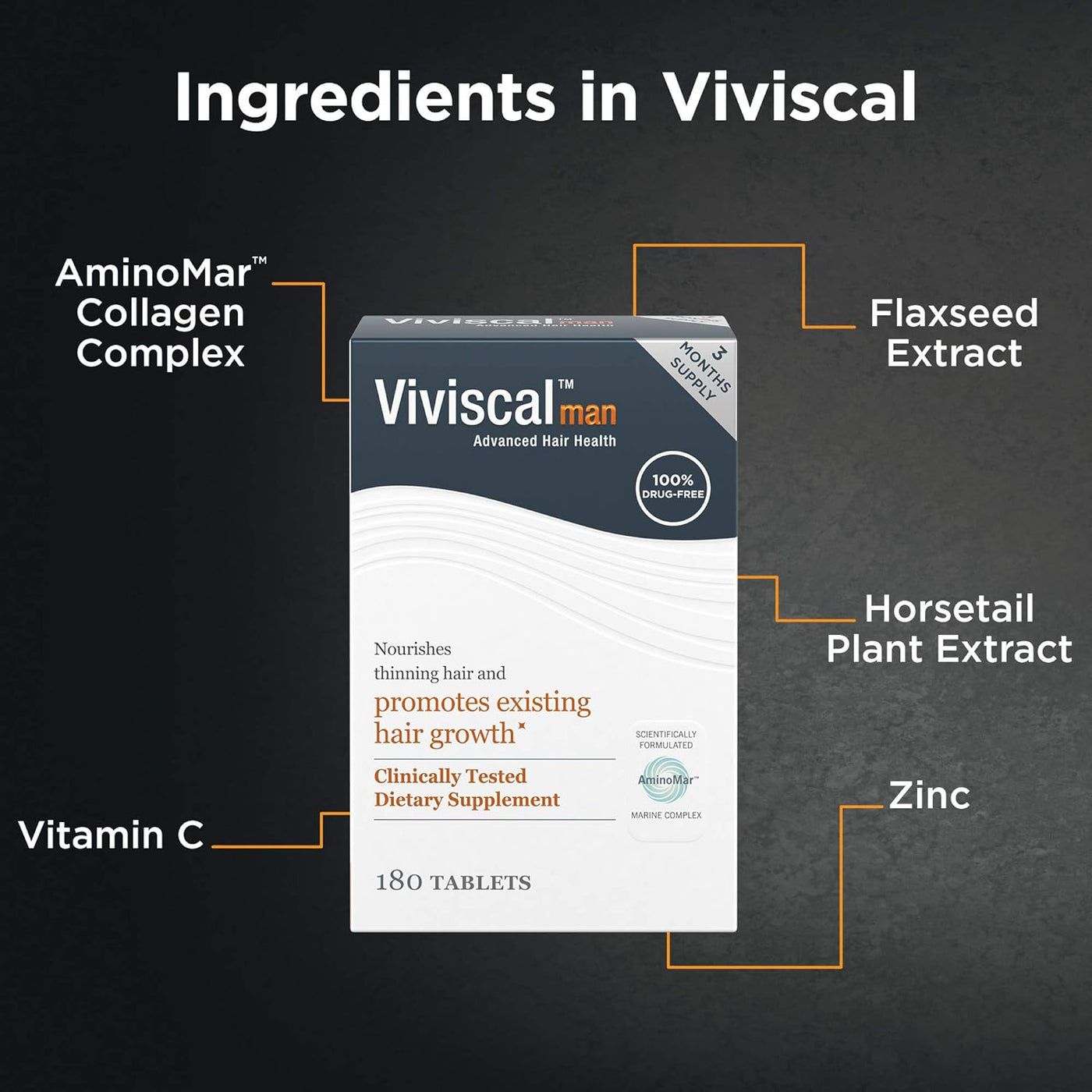Viviscal Men's Hair Growth Supplements - Clinically Proven, Collagen Complex, 180 Tablets - 3 Month Supply