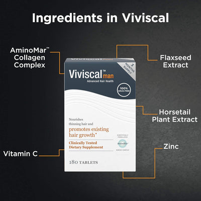 Viviscal Men's Hair Growth Supplements - Clinically Proven, Collagen Complex, 180 Tablets - 3 Month Supply