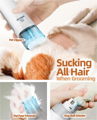 Oneisall Dog Hair Vacuum & Grooming Kit - Pet Clipper, Nail Grinder, 1.5L Dust Cup, 7 Grooming Tools